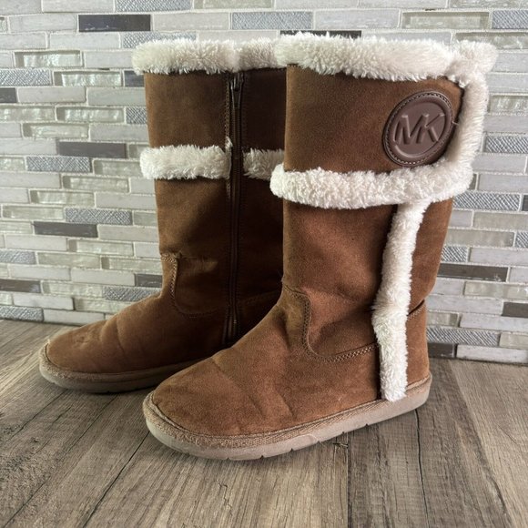 Michael Kors Alina Size 3 Dark Carmel Zip Up Winter Suede Boots Fleece Lined - Picture 1 of 6
